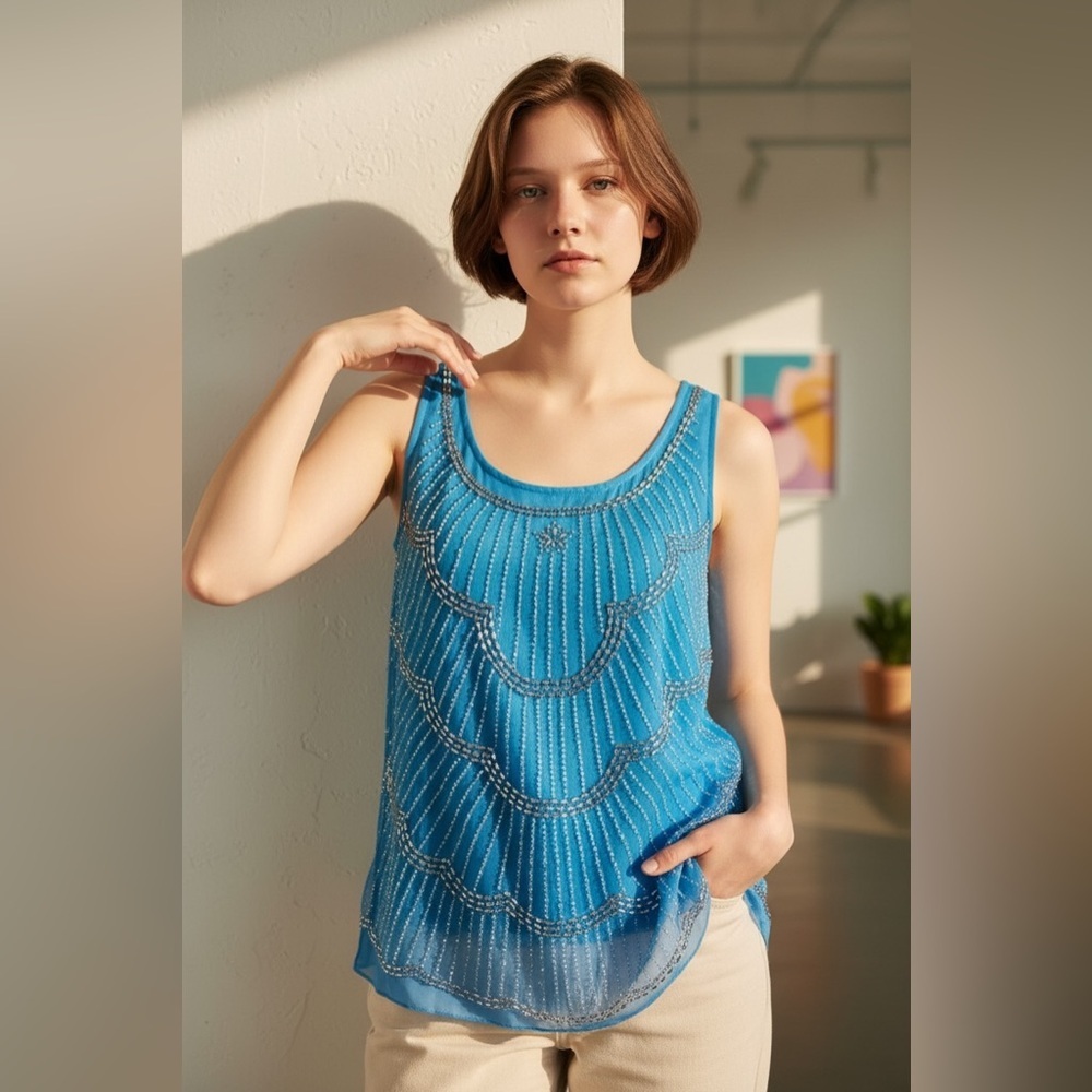 Y2k Dressbarn Ladies Sky Blue Beaded Tank Top (NWT!)